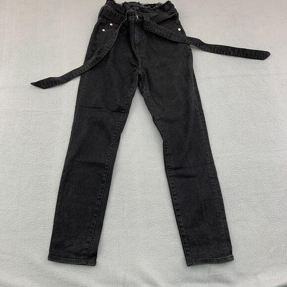 7 for All Mankind Jeans Womens Size 26x26 Black Raw Waist Belted Stretch - Picture 1 of 15